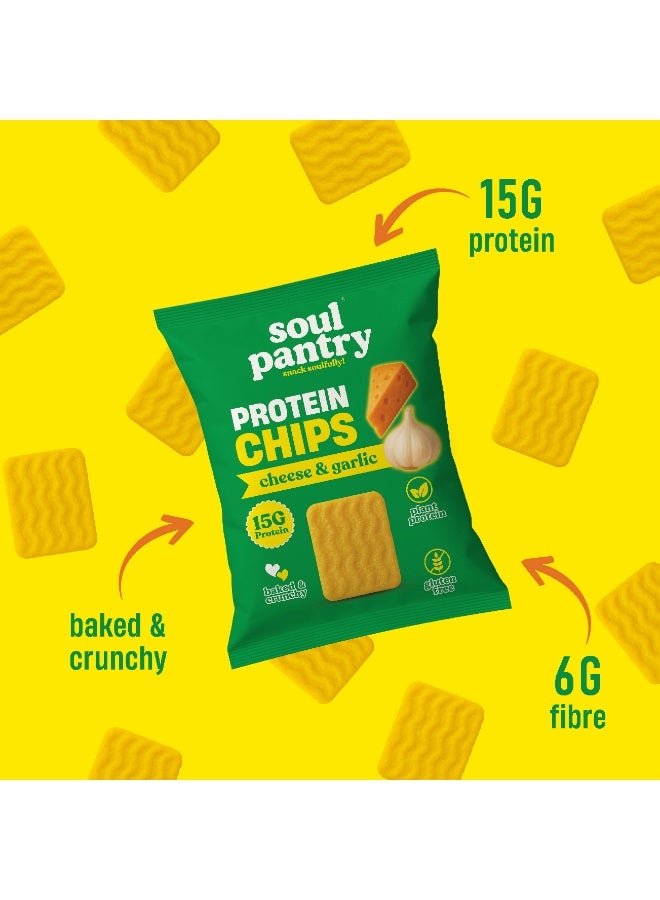 Cheese And Garlic High Protein Chips, Pack Of 10, Low Calorie, Gluten-Free, Vegetarian, Healthy Baked Snacks, 50G X 10