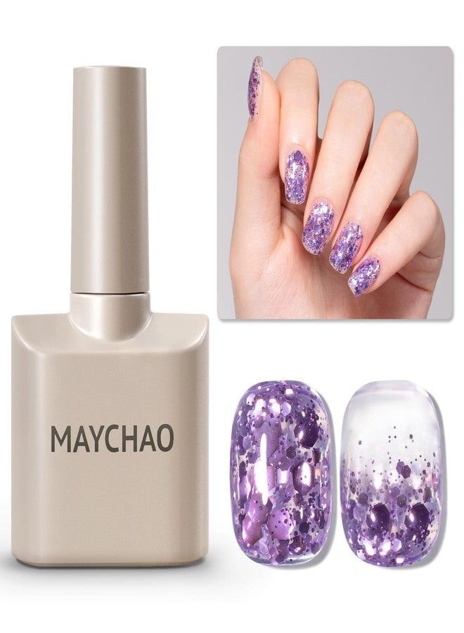 MAYCHAO Purple Glitter Gel Nail Polish, 15ML Violet Confetti Glitter Gel Nail Polish, Soak Off UV LED Nail Varnish for Nail Art Starter Manicure Salon DIY at Home, 0.5 OZ - Image 1