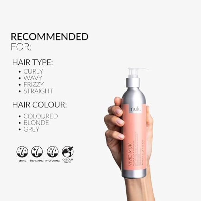 MUK. Vivid Colour Lock Shampoo - Colour Care with UV Protection for All Hair Types. Strengthening & Nourishing Color Protect Shampoo. Reduces Fading & Enhances Shine, 300ml - Image 4