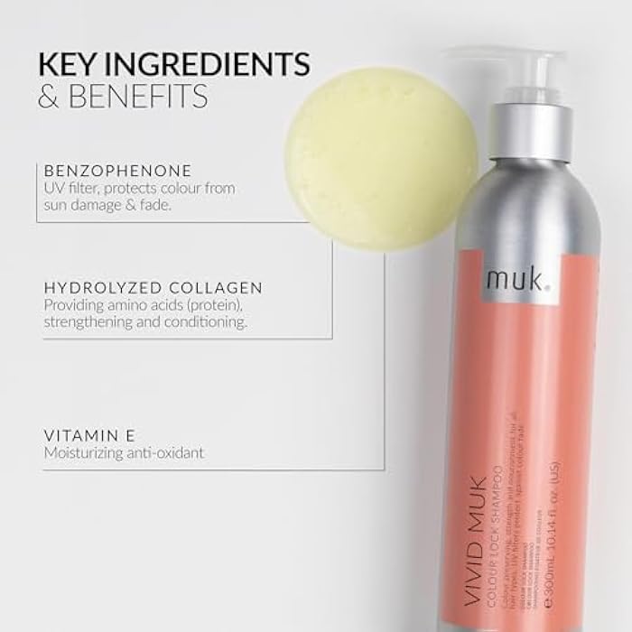 MUK. Vivid Colour Lock Shampoo - Colour Care with UV Protection for All Hair Types. Strengthening & Nourishing Color Protect Shampoo. Reduces Fading & Enhances Shine, 300ml - Image 3