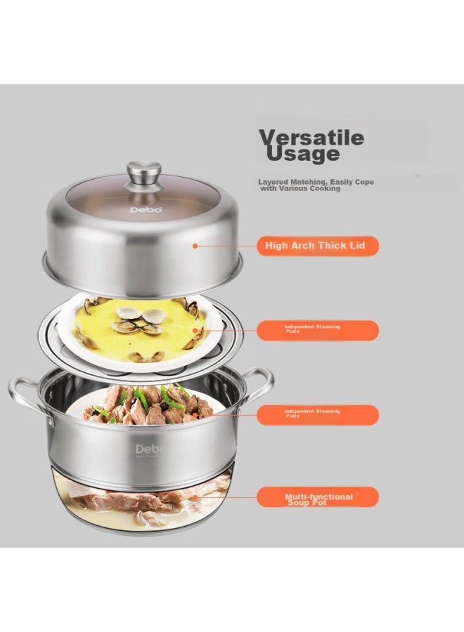 Debo Steamer Pot, 304 Stainless Steel, Two-layer Steaming Pot, Compatible With Induction Cookers, Woklike, 30cm - Image 4