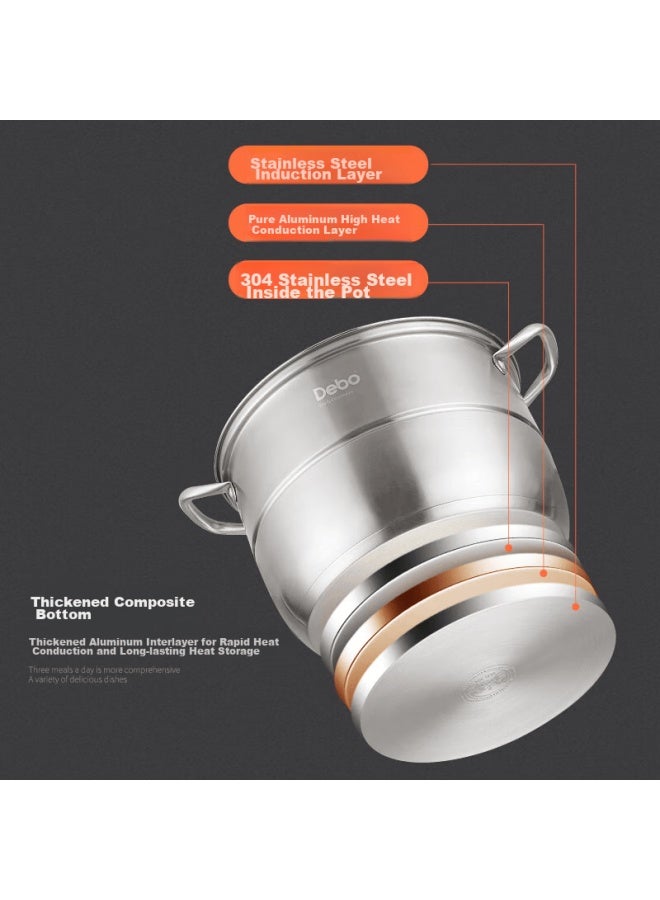 Debo Steamer Pot, 304 Stainless Steel, Two-layer Steaming Pot, Compatible With Induction Cookers, Woklike, 30cm - Image 3
