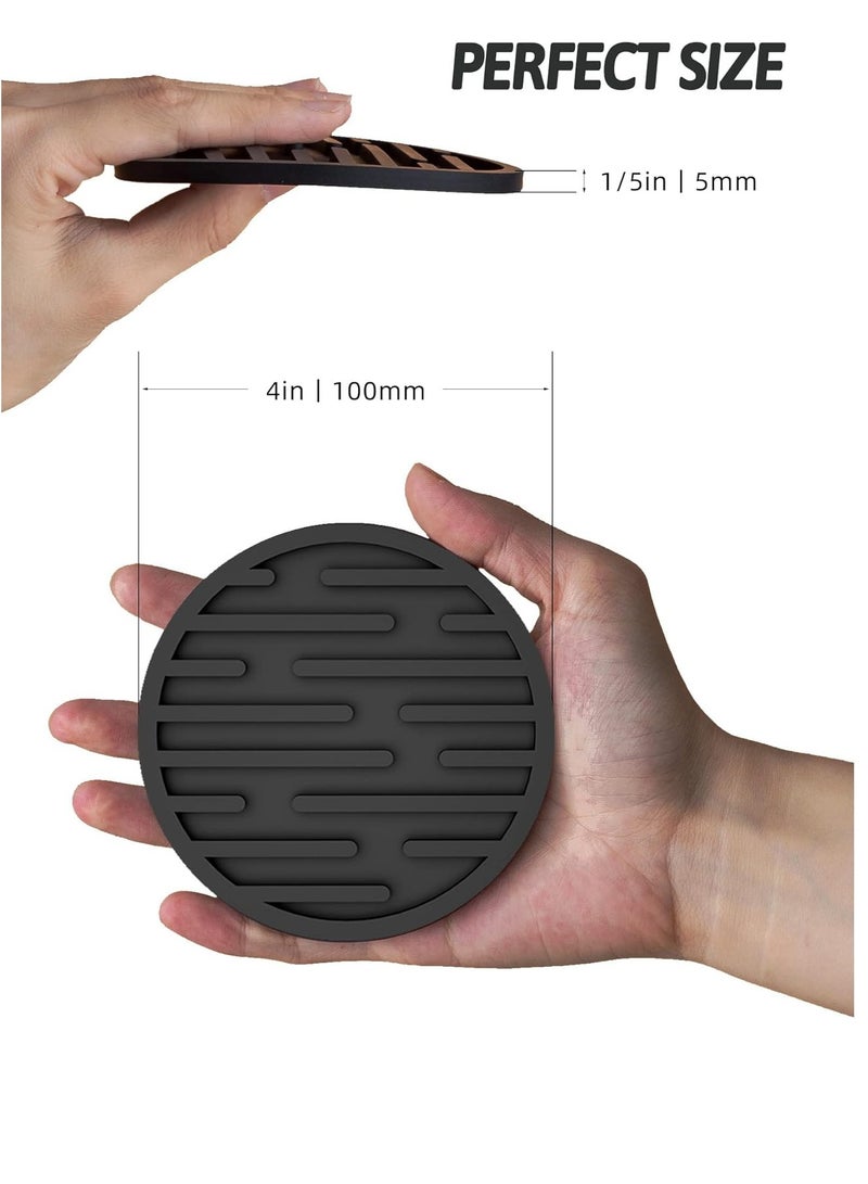 KASTWAVE Coasters for Coffee Table, Drink Coasters for Drinks Absorbent with Holder, Cup Coasters Black Silicone Coaster Set of 6 for Bar, Wooden Table, Non-Slip, Non-Stick, Coffee Table Decor - Image 2
