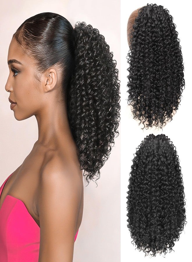 ZAVIDE Ponytail For Black Women Drawstring Ponytail Curly Hair Short Ponytail Extension Pony tails Drawstring Hair Pieces Human Hair Feeling For Daily Use (#1B) - Image 1