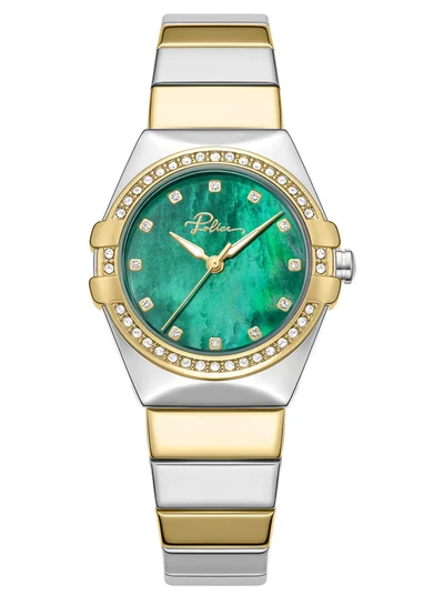 POLICE Women's Cosmos 39mm Women's Green Mother-of-Pearl Dial Watch with Two-Tone 316L Stainless Steel Bracelet