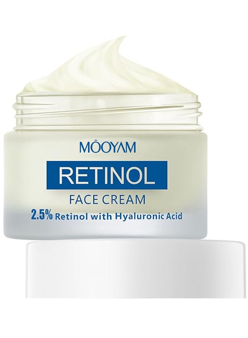 MOOYAM Retinol Cream 50g, 2.5% Retinol with Hyaluronic Acid Lifting Firming Anti Aging Moisturizer Restores Elasticity Smooths Wrinkles Fine Lines Lightens Spots Brightens Dull Skin Blemish Treatment for All Skin Types - Image 1
