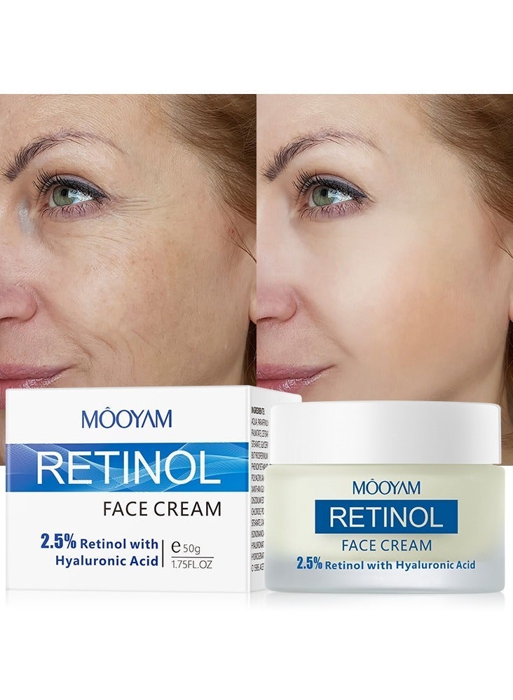 MOOYAM Retinol Cream 50g, 2.5% Retinol with Hyaluronic Acid Lifting Firming Anti Aging Moisturizer Restores Elasticity Smooths Wrinkles Fine Lines Lightens Spots Brightens Dull Skin Blemish Treatment for All Skin Types - Image 2