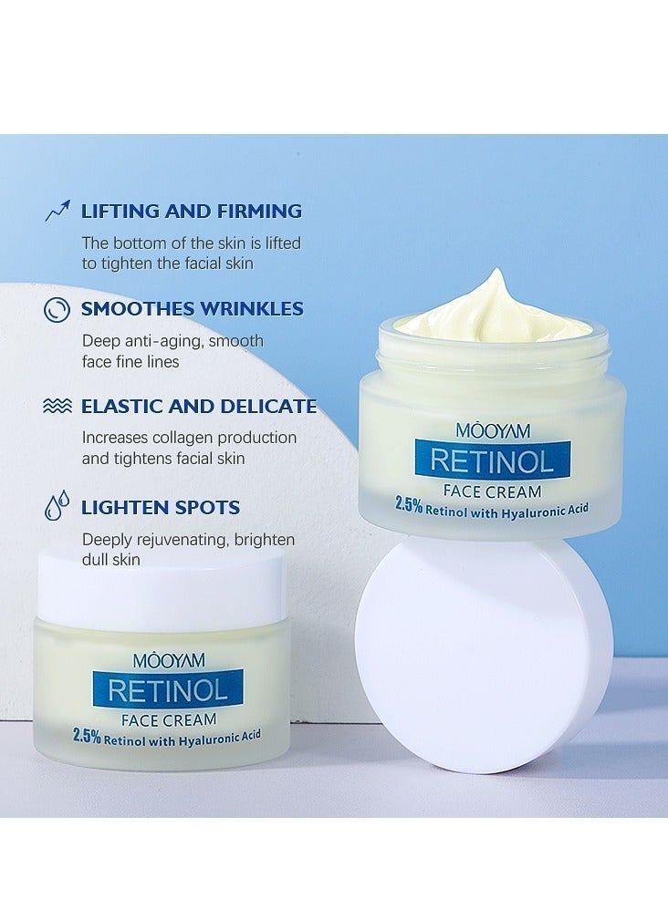 MOOYAM Retinol Cream 50g, 2.5% Retinol with Hyaluronic Acid Lifting Firming Anti Aging Moisturizer Restores Elasticity Smooths Wrinkles Fine Lines Lightens Spots Brightens Dull Skin Blemish Treatment for All Skin Types - Image 3