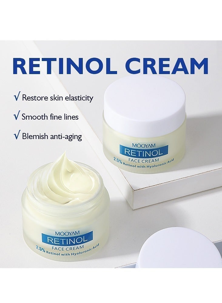 MOOYAM Retinol Cream 50g, 2.5% Retinol with Hyaluronic Acid Lifting Firming Anti Aging Moisturizer Restores Elasticity Smooths Wrinkles Fine Lines Lightens Spots Brightens Dull Skin Blemish Treatment for All Skin Types - Image 4