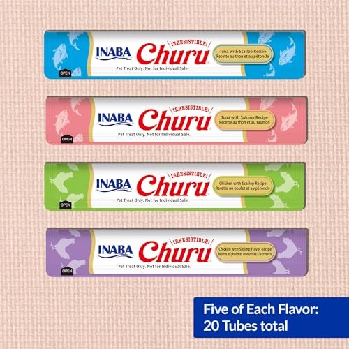 INABA Churu Cat Treats, Lickable, Squeezable Creamy Purée Cat Treat with Green Tea Extract & Taurine, 0.5 Ounces Each Tube, 20 Tubes, Seafood Variety - Image 3