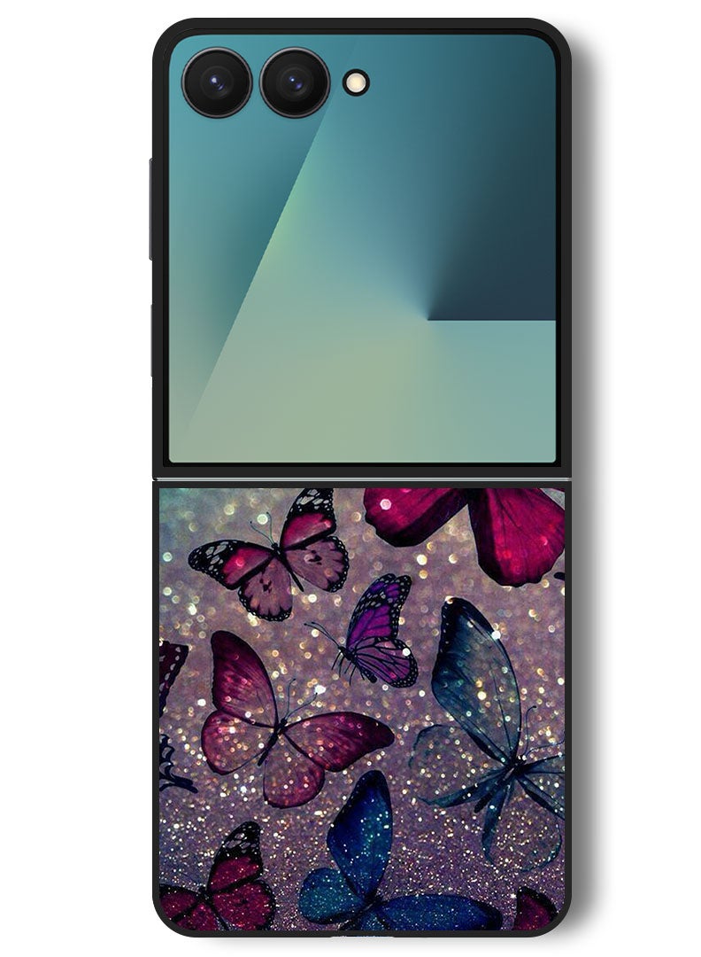 Theodor Case Compatible with Samsung Galaxy Z Flip 7 - 6.9 Inch Protection Shockproof Bumper Cover Glitters Butterflies - Image 1