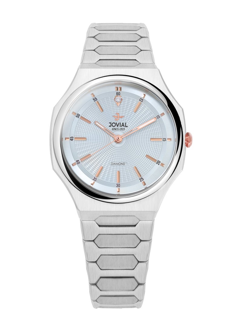 Jovial JOVIAL 1544LSMQ04DE Women's Stainless Steel Band Watch, With Diamond, 30mm, Blue Dial  - Image 1