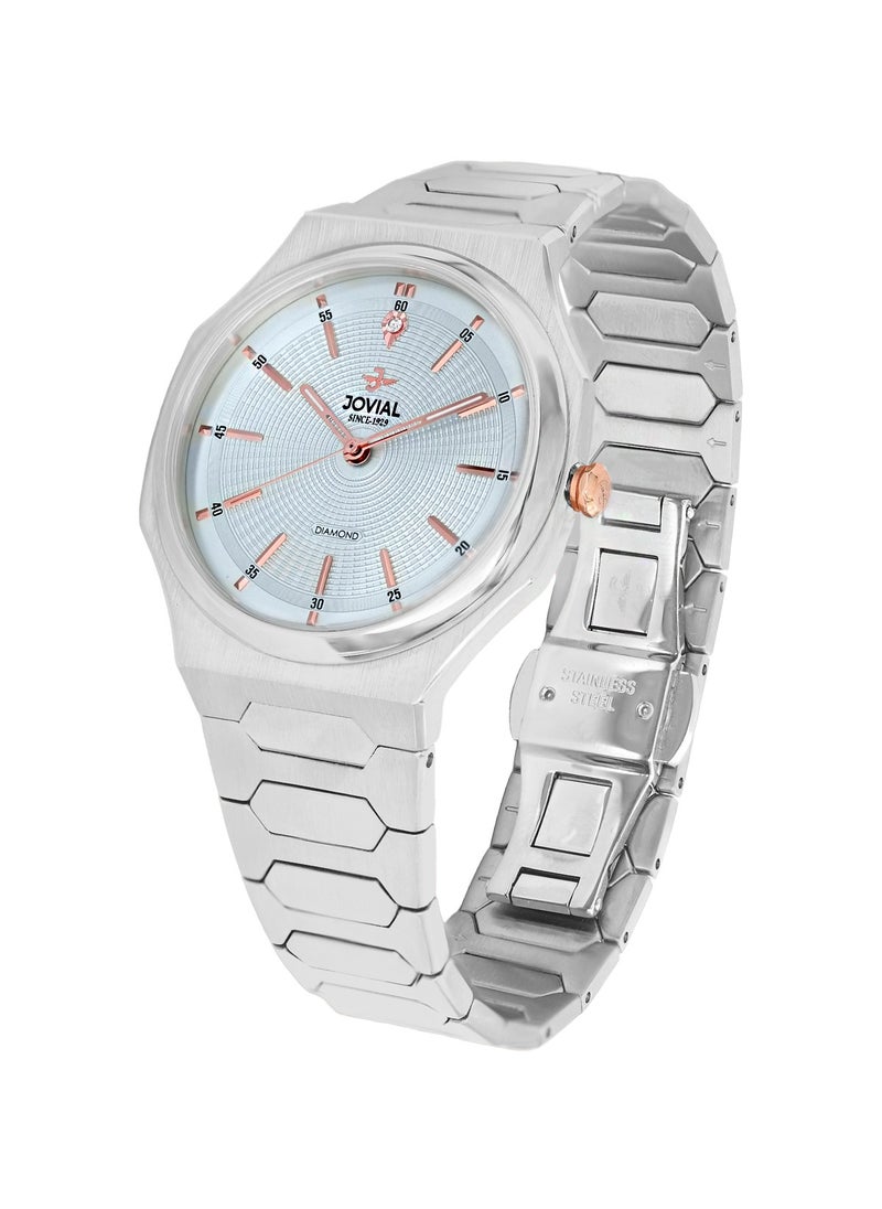 Jovial JOVIAL 1544LSMQ04DE Women's Stainless Steel Band Watch, With Diamond, 30mm, Blue Dial  - Image 2