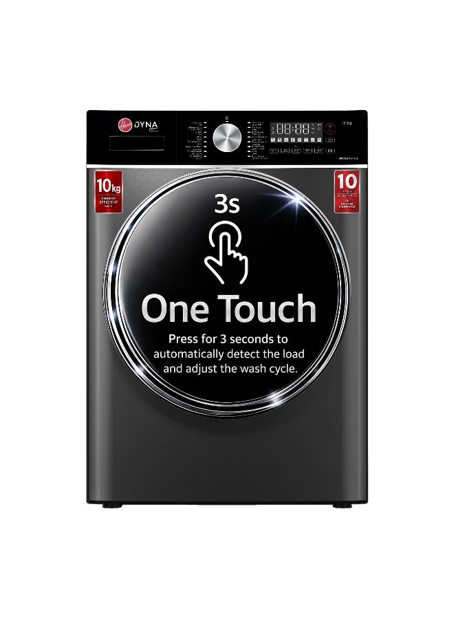 HOOVER 10kg Washer, 1400 RPM Spin, 17 Programs, Inverter Motor, Steam Wash, Soft, Knob & Touch Control Panel, 1 Year Manufacturer & 10-Year Warranty on Inverter Motor,Lava Grey - HWM-M1014-G 10 kg HWM-M1014-G Grey - Image 1