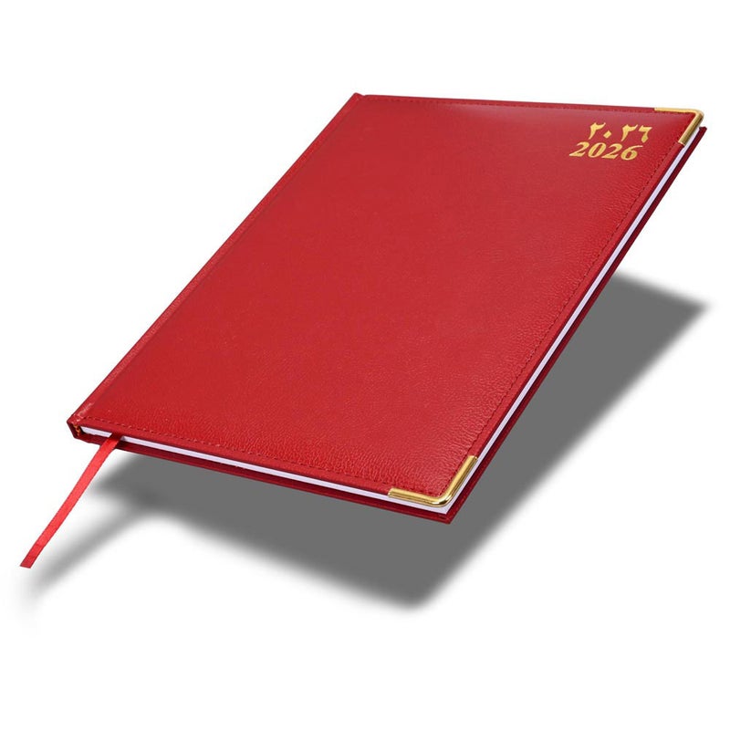 FIS 2026 Executive Diary, 210x260mm, 1 Side Padded Sewn Vinyl Cover, Golden Corners, 1 Week at a Glance, Arabic/English/French, 70gsm White Paper, Mar.. - Image 1