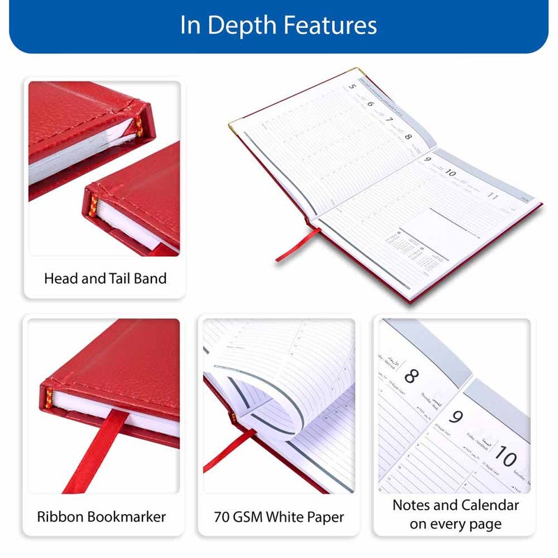 FIS 2026 Executive Diary, 210x260mm, 1 Side Padded Sewn Vinyl Cover, Golden Corners, 1 Week at a Glance, Arabic/English/French, 70gsm White Paper, Mar.. - Image 5