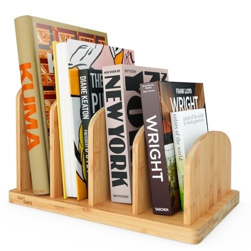 CraftSaints Cook Book Organizer, 4 Sections, Recipe Book Holder Rack, Tabletop Stand for Convenient Cookbook Storage, Vertical Cook Book Stand Kitchen, Binder Holder for Desk & Countertop (Bamboo) - Image 1