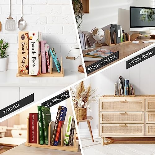 CraftSaints Cook Book Organizer, 4 Sections, Recipe Book Holder Rack, Tabletop Stand for Convenient Cookbook Storage, Vertical Cook Book Stand Kitchen, Binder Holder for Desk & Countertop (Bamboo) - Image 5