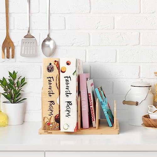 CraftSaints Cook Book Organizer, 4 Sections, Recipe Book Holder Rack, Tabletop Stand for Convenient Cookbook Storage, Vertical Cook Book Stand Kitchen, Binder Holder for Desk & Countertop (Bamboo) - Image 2