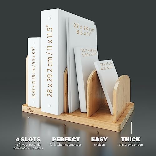 CraftSaints Cook Book Organizer, 4 Sections, Recipe Book Holder Rack, Tabletop Stand for Convenient Cookbook Storage, Vertical Cook Book Stand Kitchen, Binder Holder for Desk & Countertop (Bamboo) - Image 4