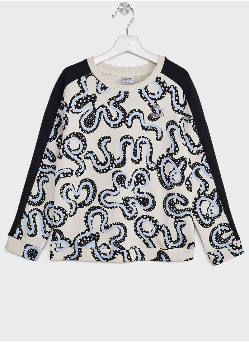 PUMA - Kids T7 Flower Aop Crew Fl Sweatshirt - Image 1