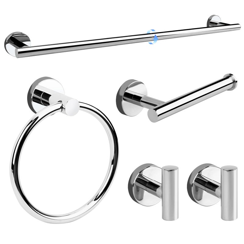 Ntipox Polished Chrome Bathroom Hardware Accessories Set 5 Piece  Stainless Steel Bath Towel Bar Set 24 Inch Toilet Paper Holder Towel Ring Holder Towel Rack Set Gold Bathroom Accessories Kit Silver - Image 1