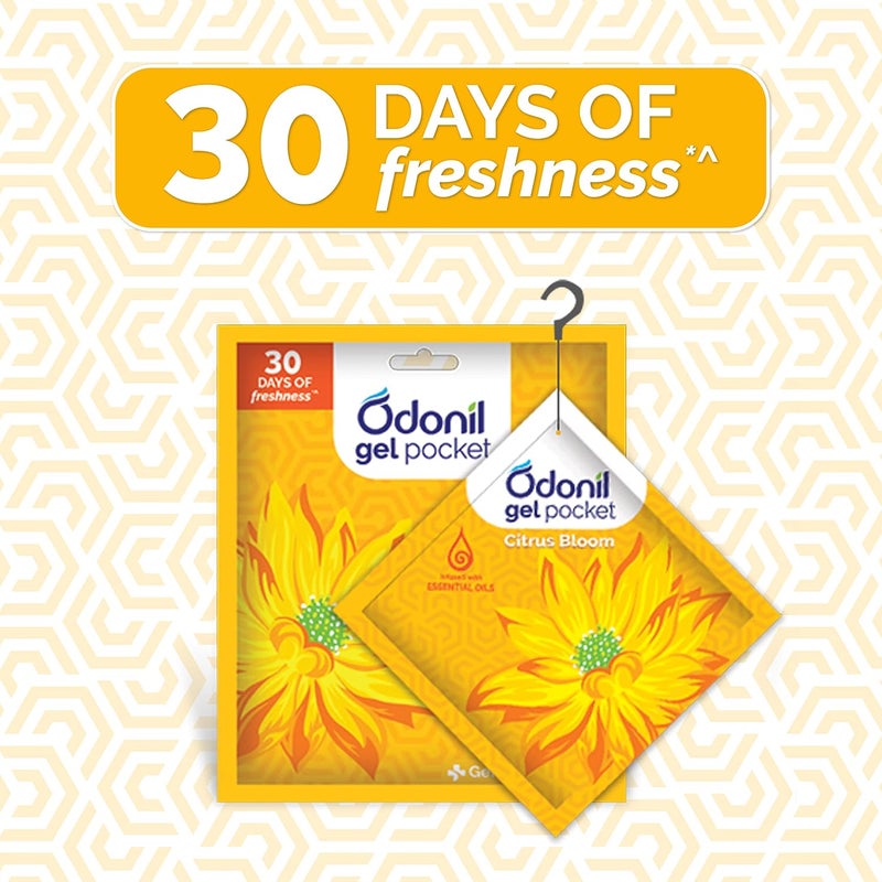 Odonil Gel Pocket - Citrus Bloom - 10g | Infused with Essential Oils | Germ Protection | Lasts Up to 30 days | Air Freshener for Bathroom and Toilet - Image 4