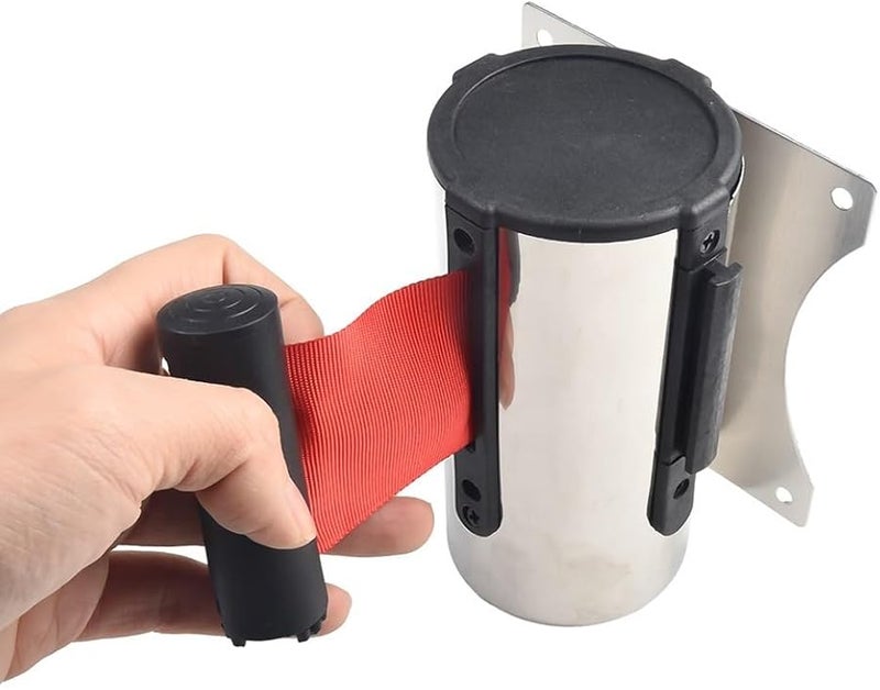 Stainless Steel Retractable Barrier Wall Mount Queue Divider 5m Belt Crowd Control Red - Image 5