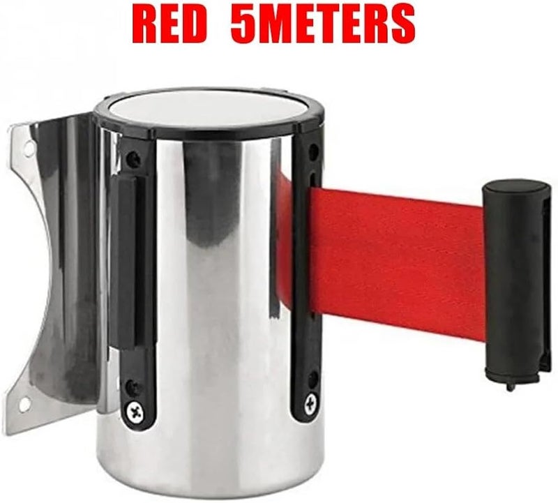 Stainless Steel Retractable Barrier Wall Mount Queue Divider 5m Belt Crowd Control Red - Image 4