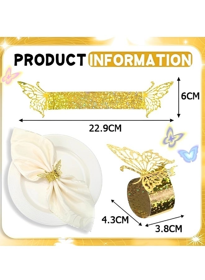 20 PCS Gold 3D Butterfly Napkin Rings Sequined Laser Cut Paper Napkin Holders Reusable Sparkling Table Decor for Wedding Anniversary Bridal Shower Banquet Party - Image 5