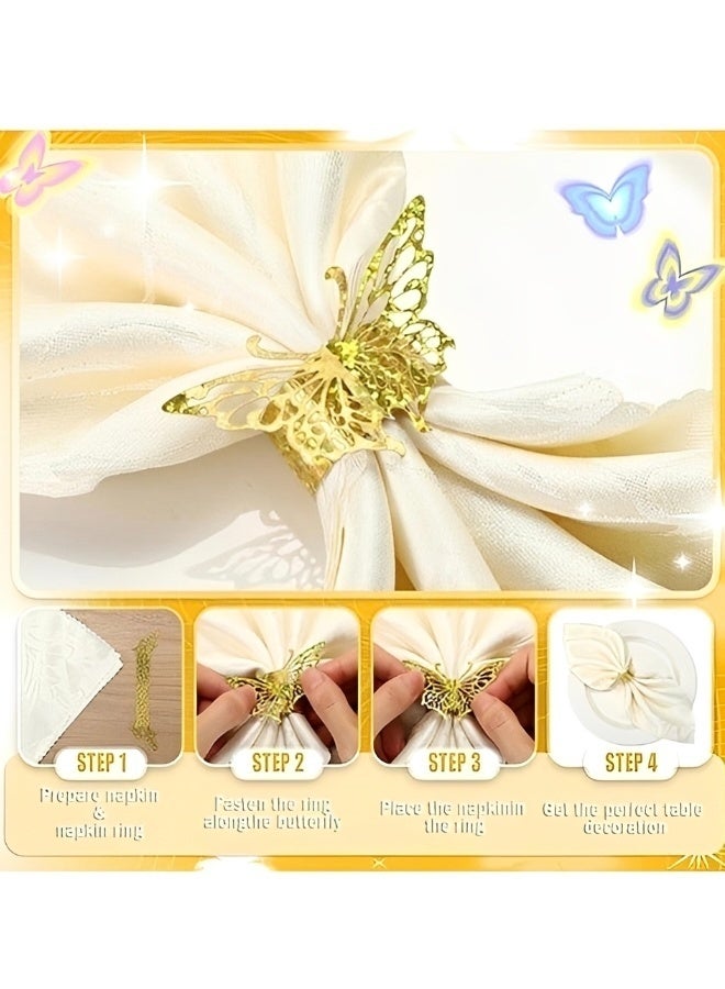 20 PCS Gold 3D Butterfly Napkin Rings Sequined Laser Cut Paper Napkin Holders Reusable Sparkling Table Decor for Wedding Anniversary Bridal Shower Banquet Party - Image 4