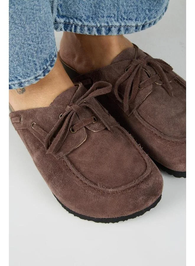 Manijero  Karis Women's Genuine Leather Laced Sabot Coffee Slippers. for Women | Best Price UAE