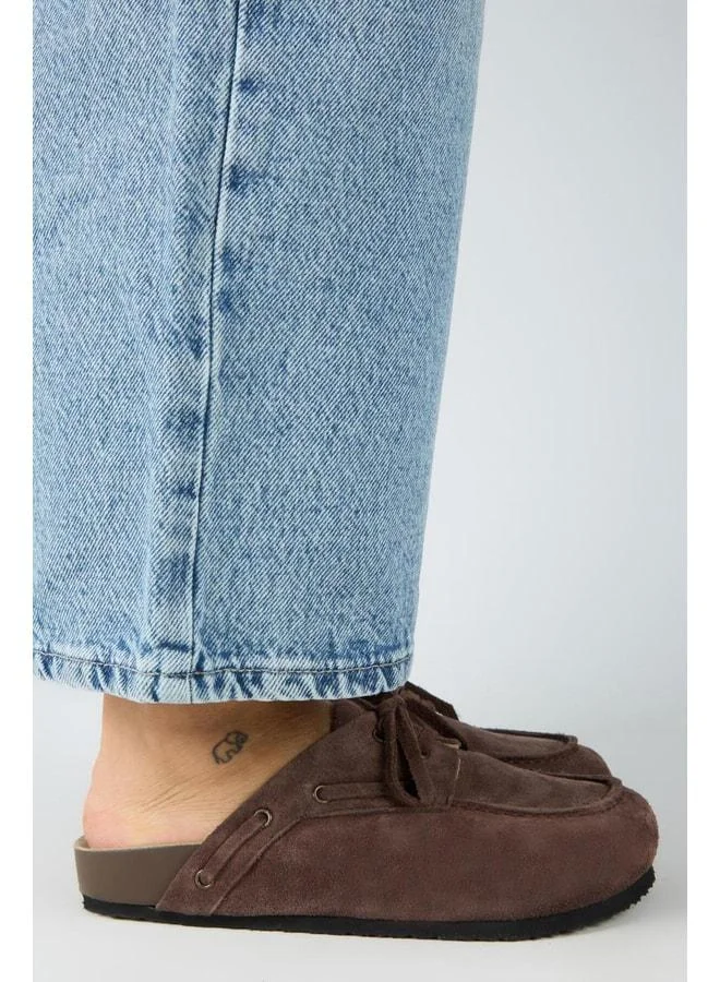 Karis Women's Genuine Leather Laced Sabot Coffee Slippers.