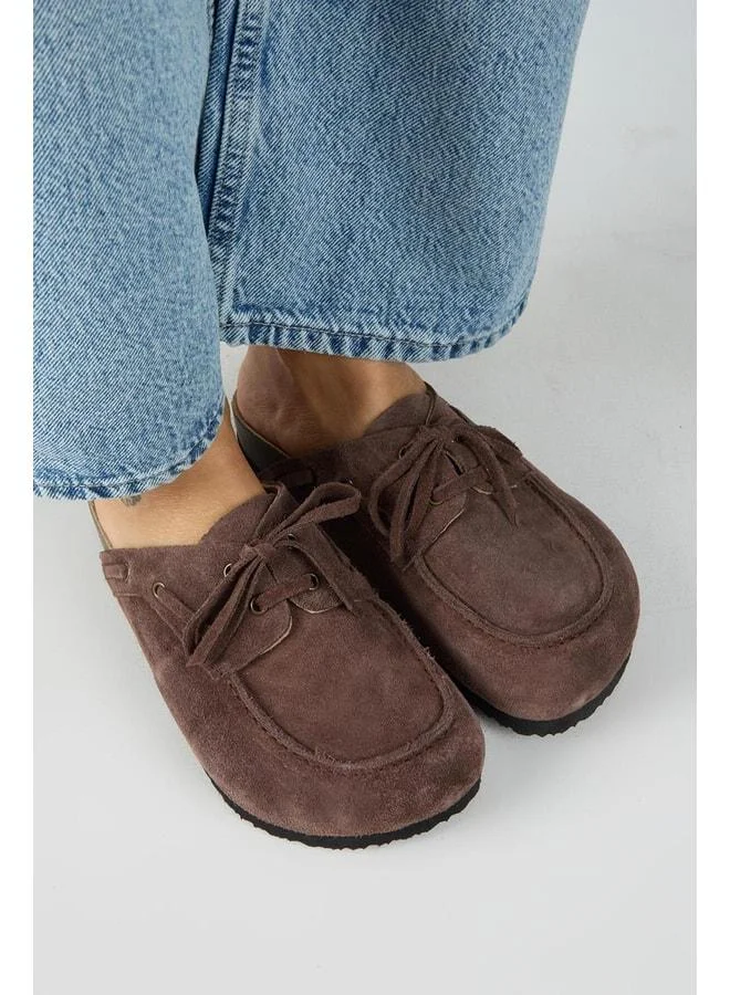 Manijero  Karis Women's Genuine Leather Laced Sabot Coffee Slippers. for Women | Best Price UAE