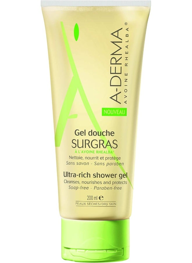 A-DERMA Ultra Rich Shower Gel For Face And Body | Soap Free | For Dry Fragile Skin | 200Ml  - Image 1