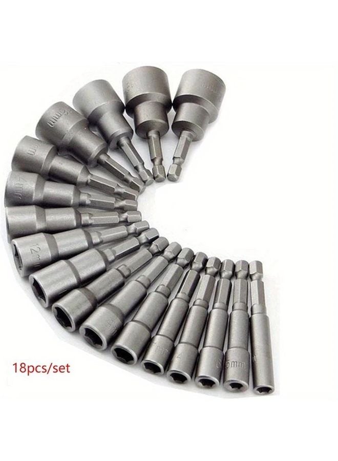 18 Piece Hex Socket Set Nut Driver Screwdriver Bit Tool Kit 5mm 13mm Chrome Vanadium Steel - Image 2