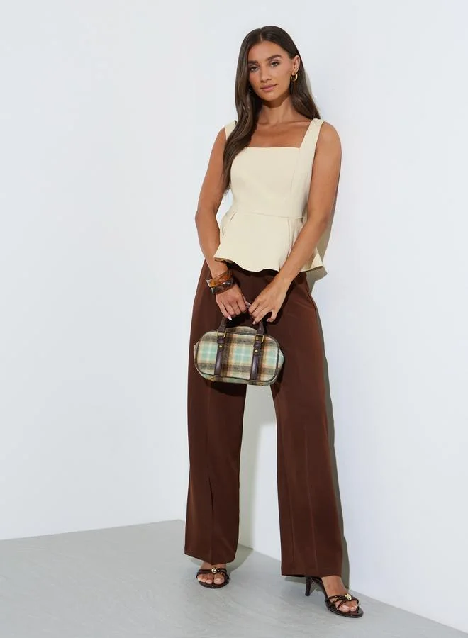 Styli Yellow Solid Ruffle Details Sleeveless Peplum Blouse