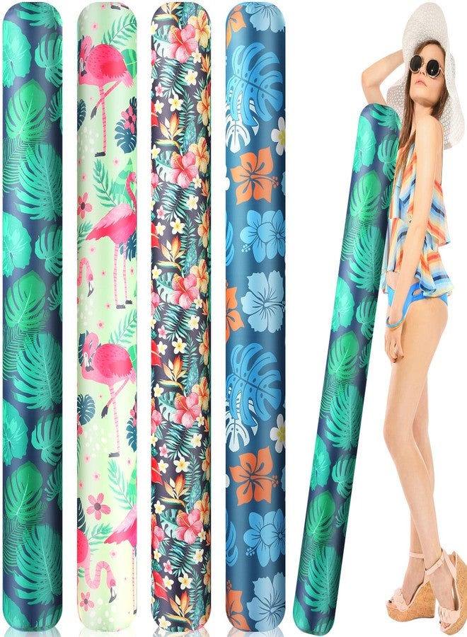 Soulchen 4 Pcs Summer Inflatable Large Pool Noodles with Pump 54'' Jumbo Swimming Pool Noodles Floats Hawaii Tropical Fabric Covered Inflatable Floats Toys for Adults Summer Beach Party - Image 1