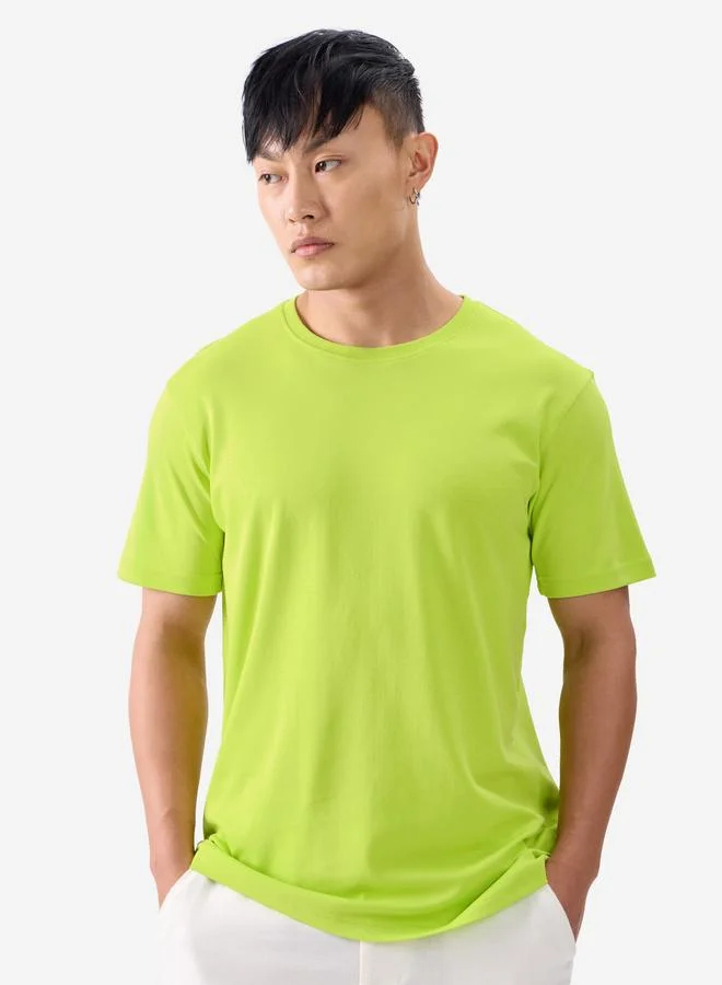 The Souled Store Men Neon Green Plain Interlock Cotton T-Shirt
