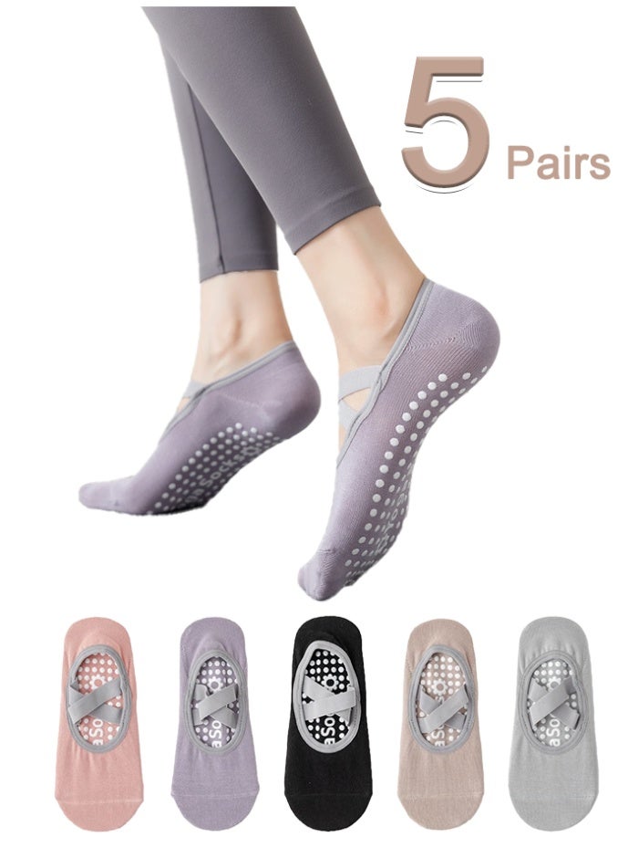 Magic Park 5 Pairs Non-Slip Yoga Socks Pilates Grip Socks for Women Yoga Socks for Pilates,Yoga, Ballet, Dance - Image 1