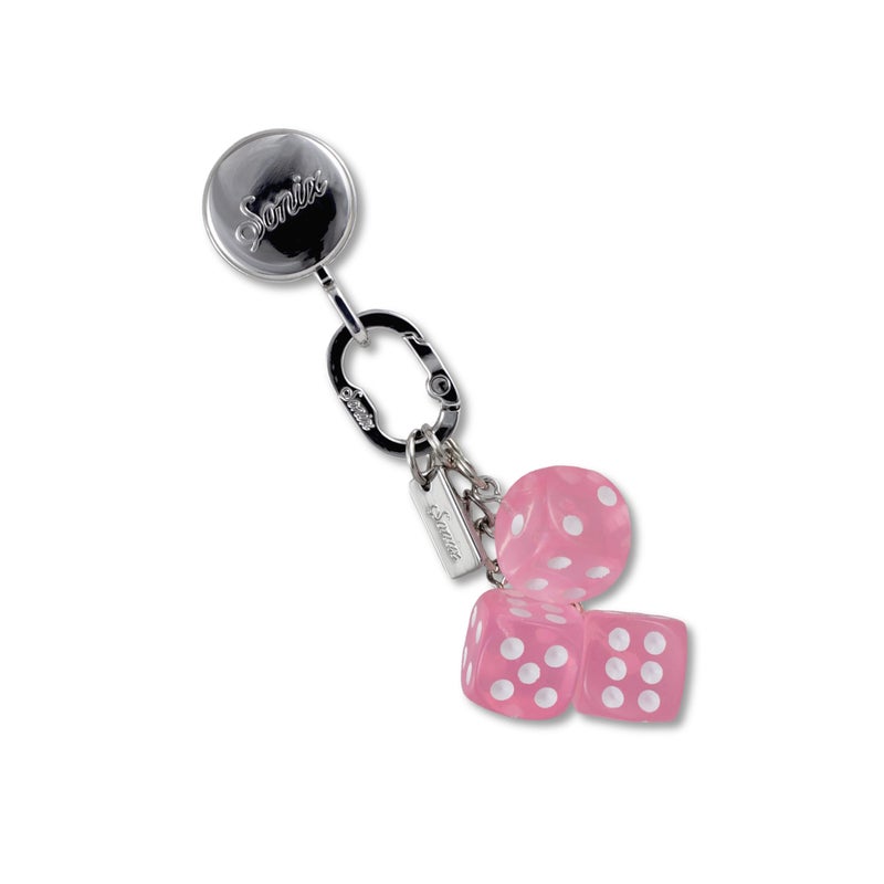 Sonix Phone Charm with Adhesive Hook | Smartphone Charm Hook with Carabiner Ring and Unique Charms | Pink Dice - Image 1