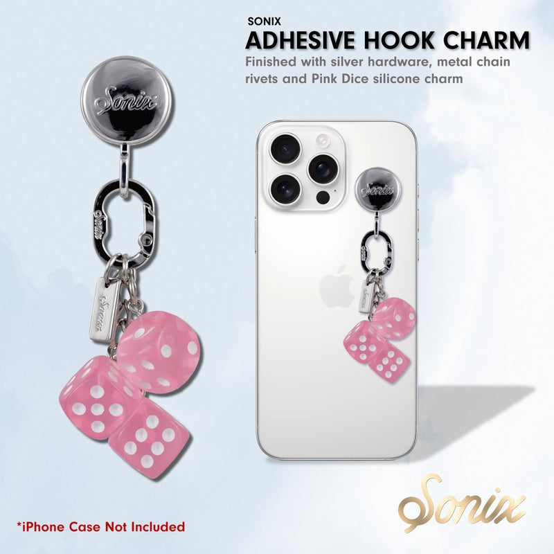 Sonix Phone Charm with Adhesive Hook | Smartphone Charm Hook with Carabiner Ring and Unique Charms | Pink Dice - Image 2