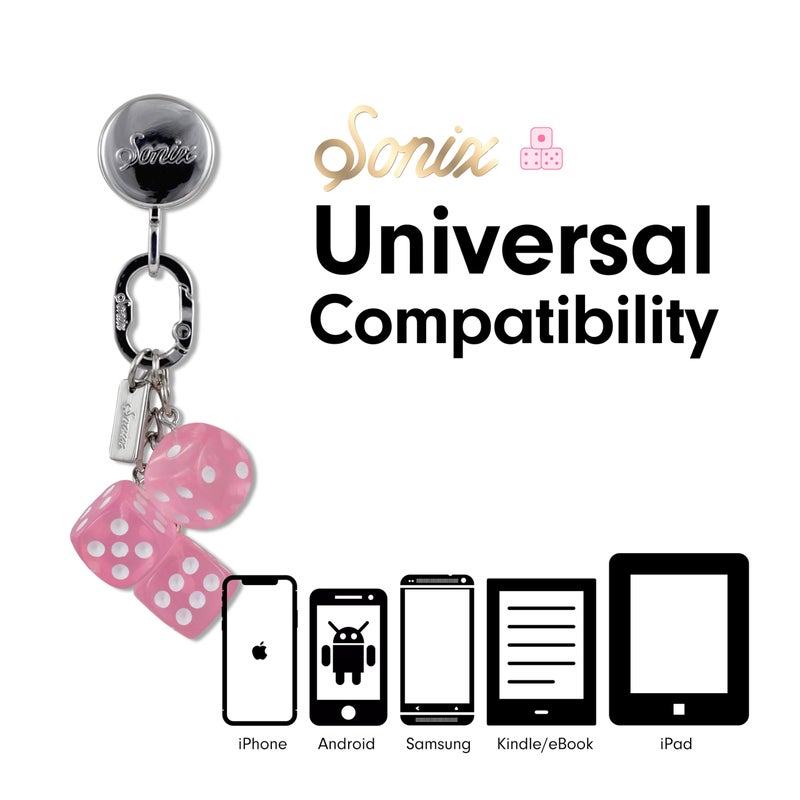 Sonix Phone Charm with Adhesive Hook | Smartphone Charm Hook with Carabiner Ring and Unique Charms | Pink Dice - Image 5
