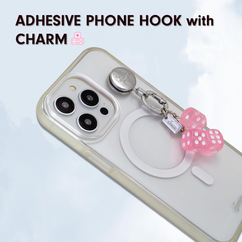 Sonix Phone Charm with Adhesive Hook | Smartphone Charm Hook with Carabiner Ring and Unique Charms | Pink Dice - Image 4