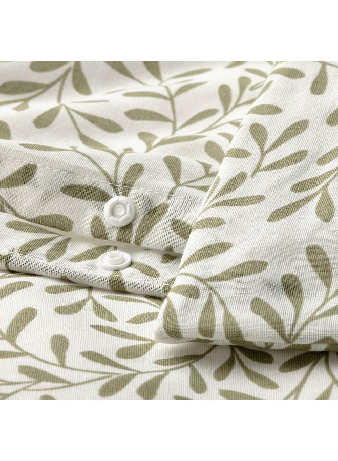 erorex Duvet cover and 2 pillowcases, white/green, 240x220/50x80 cm - Image 4