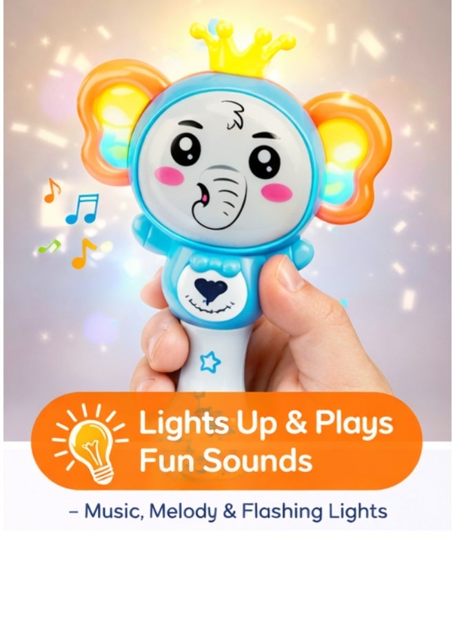 DAT Light-Up Baby Rattle Elephant Musical Toy with Fun Sounds, Flashing Lights, BPA & Phthalate Free, Easy-Grip Handle, Blue, for Infants - Image 2