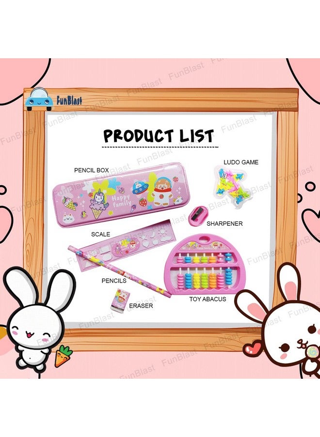 فنبلاست مجموعة القرطاسية FunBlast Kawaii للأطفال، هدايا إرجاع القرطاسية للأطفال، مجموعة القرطاسية للطلاب، صندوق أقلام، مسطرة، ممحاة، مبراة مع لعبة لودو وعداد ألعاب، هدايا عيد ميلاد (عائلة سعيدة)، متعدد الألوان - Image 2