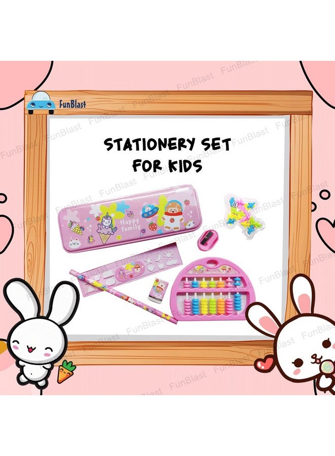 فنبلاست مجموعة القرطاسية FunBlast Kawaii للأطفال، هدايا إرجاع القرطاسية للأطفال، مجموعة القرطاسية للطلاب، صندوق أقلام، مسطرة، ممحاة، مبراة مع لعبة لودو وعداد ألعاب، هدايا عيد ميلاد (عائلة سعيدة)، متعدد الألوان - Image 4