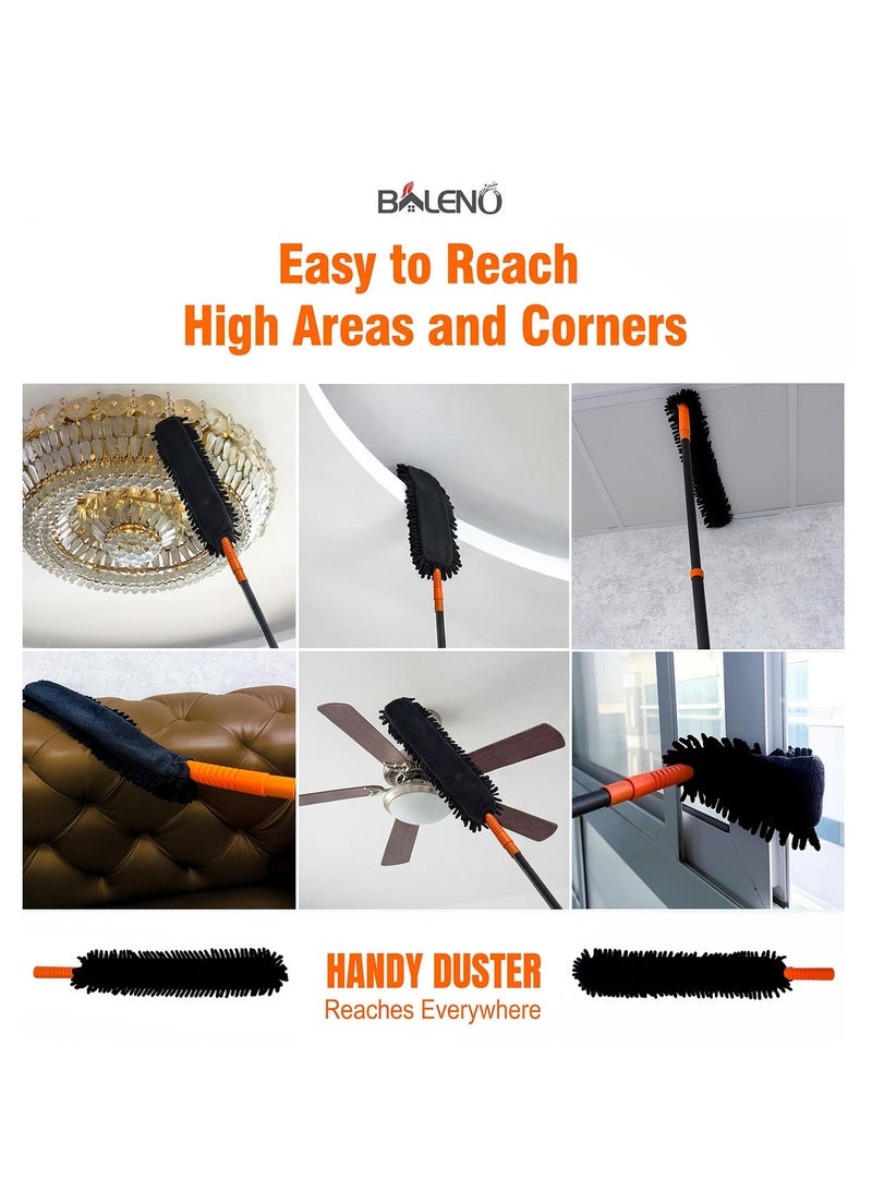 Baleno Handy Microfiber Duster with Extendable Handle, Flexible Dusting Head, 105 to 142 cm Telescopic Stick, Non-Scratch Cleaning Tool - Image 3