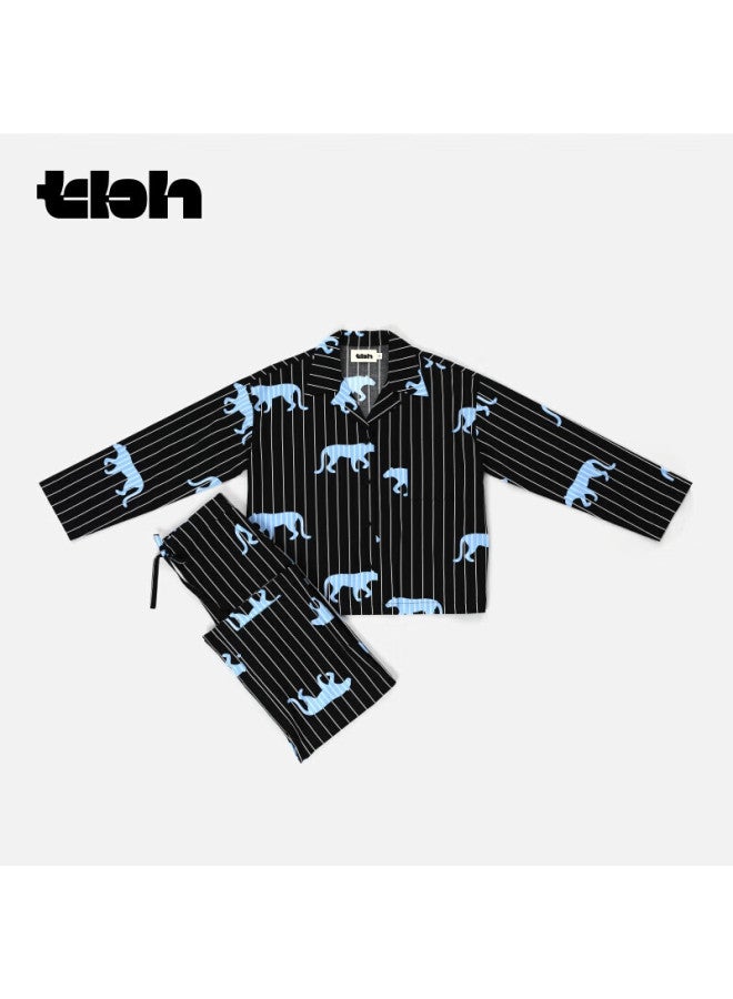 Tbh Z Series Silk Cotton Striped Home Wear Set Uni Home Wear Set Black Panther Pajamas Long S - Image 1